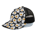 Black Fried Eggs Pattern Print Black Mesh Trucker Cap