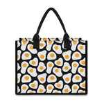 Black Fried Eggs Pattern Print Canvas Tote Bag