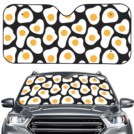Black Fried Eggs Pattern Print Car Windshield Sun Shade
