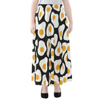 Black Fried Eggs Pattern Print Chiffon Maxi Skirt