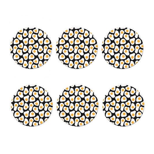 Black Fried Eggs Pattern Print Coaster Set