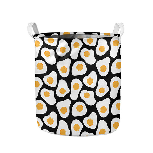 Black Fried Eggs Pattern Print Collapsible Laundry Basket