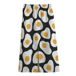Black Fried Eggs Pattern Print Cotton Front Slit Maxi Skirt