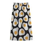 Black Fried Eggs Pattern Print Cotton Front Slit Maxi Skirt
