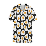 Black Fried Eggs Pattern Print Cotton Hawaiian Shirt