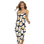 Black Fried Eggs Pattern Print Cross Back Cami Dress