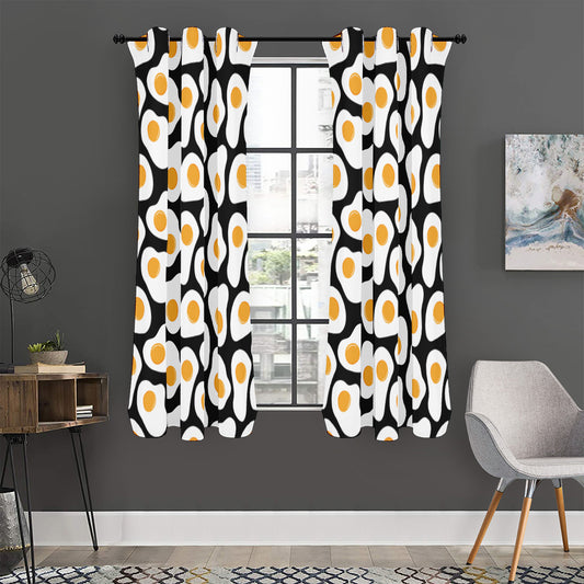 Black Fried Eggs Pattern Print Curtain
