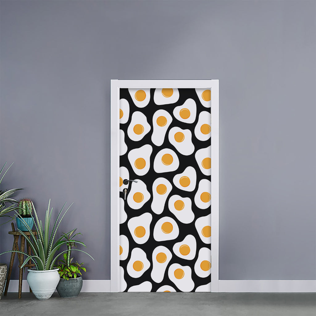 Black Fried Eggs Pattern Print Door Sticker