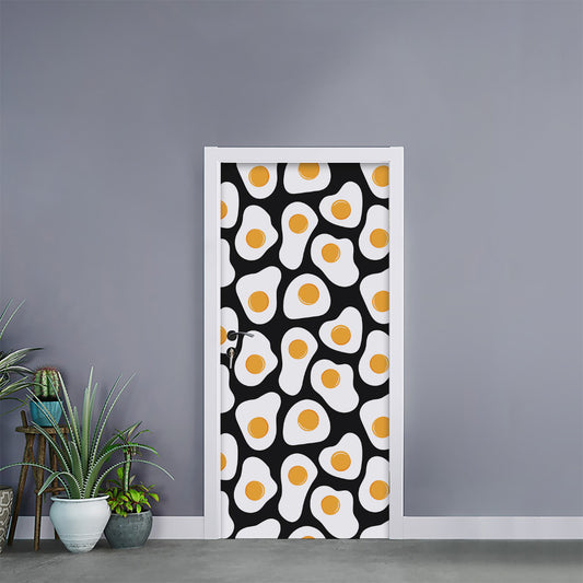 Black Fried Eggs Pattern Print Door Sticker