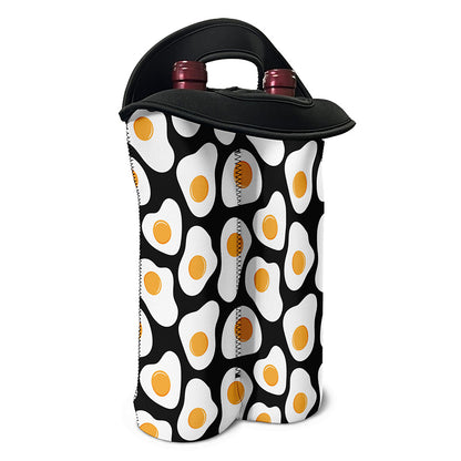 Black Fried Eggs Pattern Print Double Neoprene Wine Tote