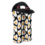 Black Fried Eggs Pattern Print Double Neoprene Wine Tote