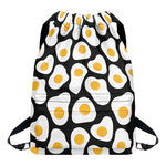 Black Fried Eggs Pattern Print Drawstring Backpack