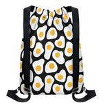Black Fried Eggs Pattern Print Drawstring Backpack