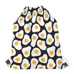 Black Fried Eggs Pattern Print Drawstring Bag
