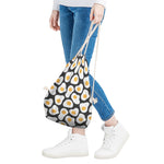 Black Fried Eggs Pattern Print Drawstring Bag