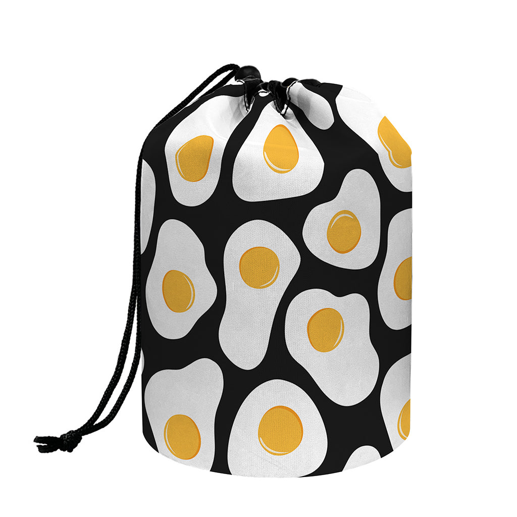 Black Fried Eggs Pattern Print Drawstring Makeup Bag