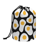 Black Fried Eggs Pattern Print Drawstring Makeup Bag
