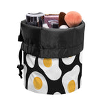 Black Fried Eggs Pattern Print Drawstring Makeup Bag