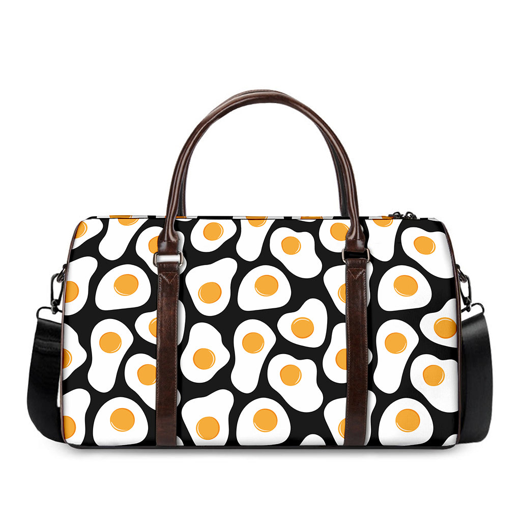 Black Fried Eggs Pattern Print Duffle Bag