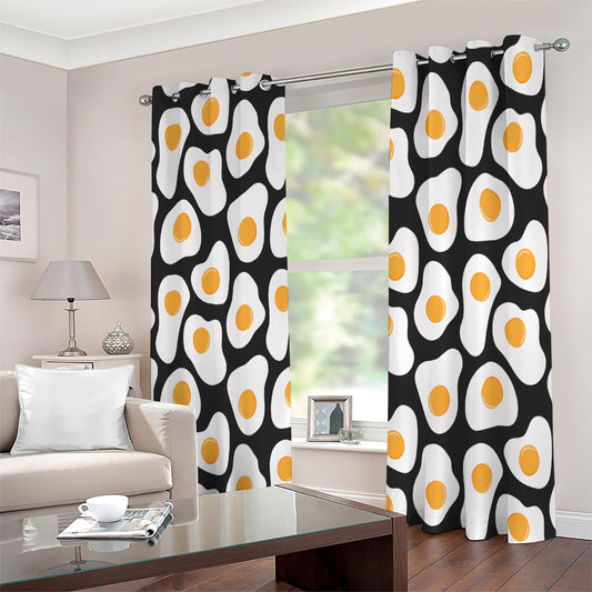 Black Fried Eggs Pattern Print Extra Wide Grommet Curtains