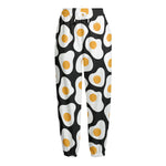 Black Fried Eggs Pattern Print Fleece Lined Knit Pants