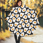 Black Fried Eggs Pattern Print Foldable Umbrella