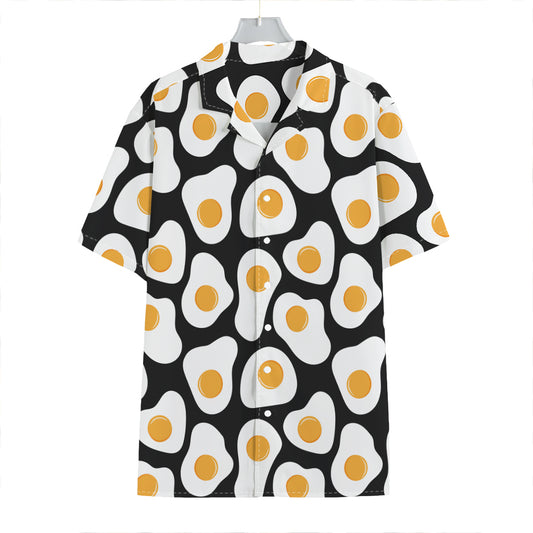 Black Fried Eggs Pattern Print Hawaiian Shirt