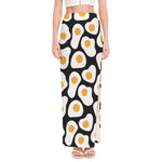 Black Fried Eggs Pattern Print High Slit Maxi Skirt
