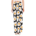 Black Fried Eggs Pattern Print High Slit Maxi Skirt
