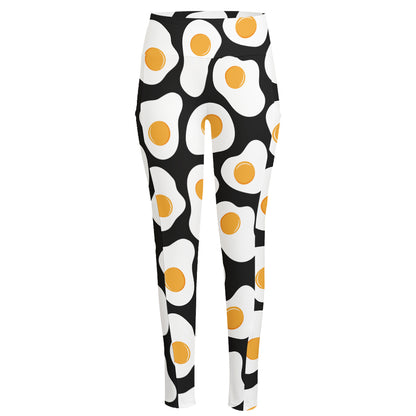Black Fried Eggs Pattern Print High-Waisted Pocket Leggings