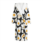 Black Fried Eggs Pattern Print Hooded Bathrobe