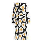 Black Fried Eggs Pattern Print Hooded Bathrobe