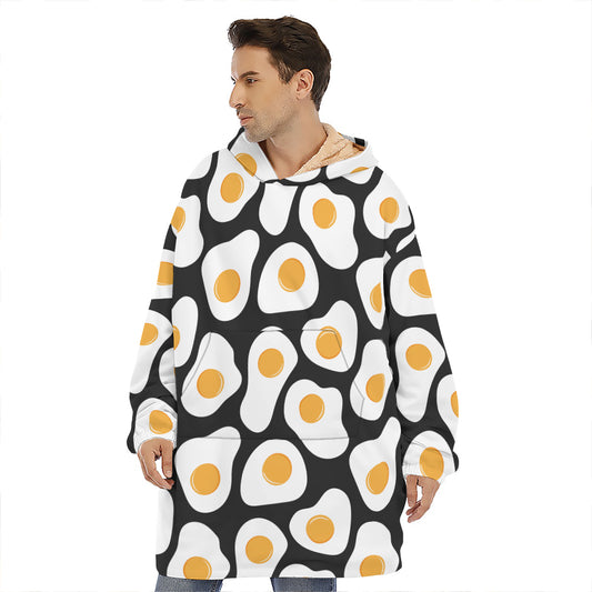 Black Fried Eggs Pattern Print Hoodie Blanket