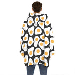 Black Fried Eggs Pattern Print Hoodie Blanket