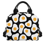 Black Fried Eggs Pattern Print Insulated Lunch Bag