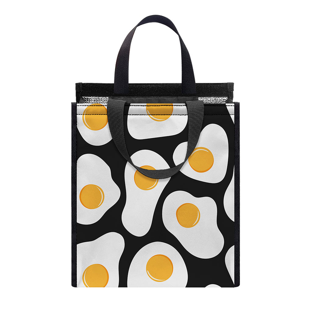 Black Fried Eggs Pattern Print Insulated Lunch Tote