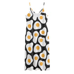 Black Fried Eggs Pattern Print Jersey Midi Cami Dress