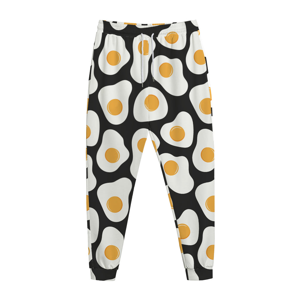 Black Fried Eggs Pattern Print Jogger Pants