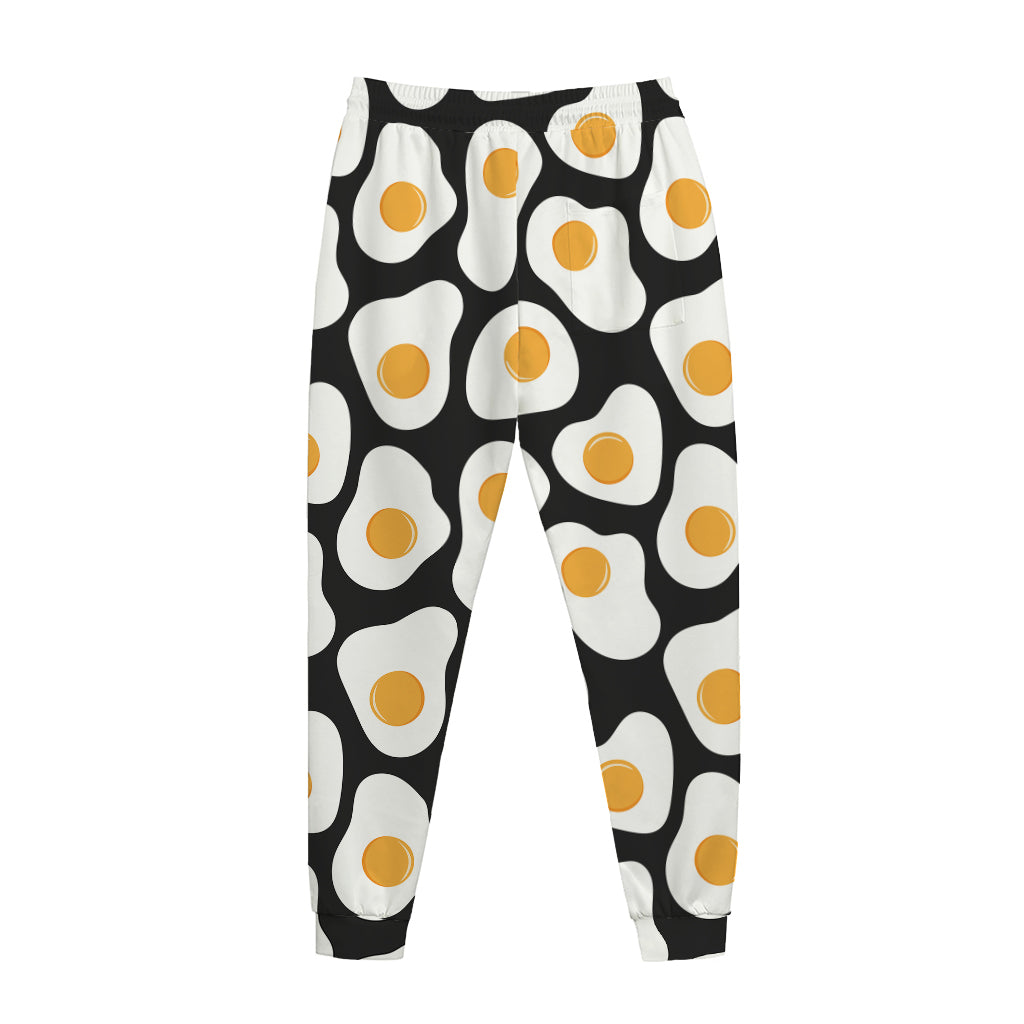 Black Fried Eggs Pattern Print Jogger Pants