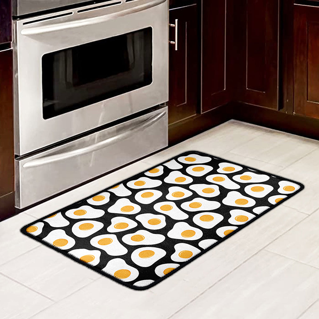 Black Fried Eggs Pattern Print Kitchen Mat