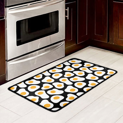 Black Fried Eggs Pattern Print Kitchen Mat
