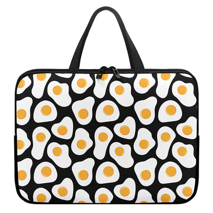 Black Fried Eggs Pattern Print Laptop Sleeve With Handle