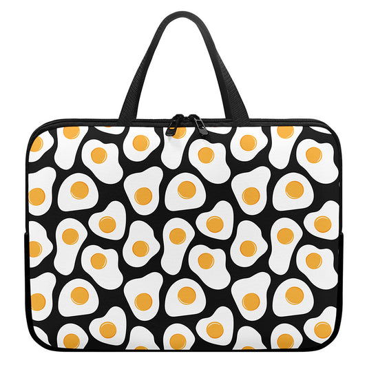Black Fried Eggs Pattern Print Laptop Sleeve With Handle