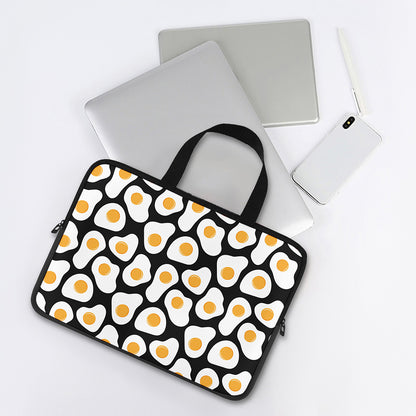 Black Fried Eggs Pattern Print Laptop Sleeve With Handle