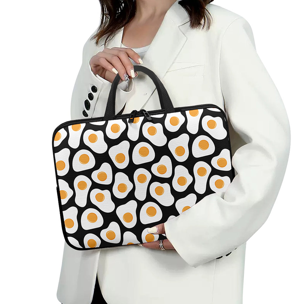 Black Fried Eggs Pattern Print Laptop Sleeve With Handle
