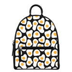 Black Fried Eggs Pattern Print Leather Backpack