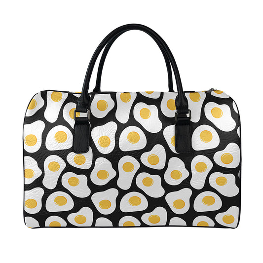Black Fried Eggs Pattern Print Leather Duffle Bag