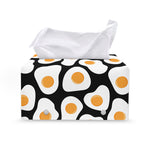 Black Fried Eggs Pattern Print Leather Tissue Box Cover