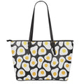 Black Fried Eggs Pattern Print Leather Tote Bag With Zipper