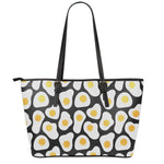 Black Fried Eggs Pattern Print Leather Tote Bag